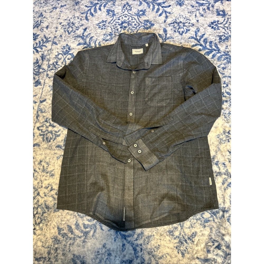 7 Diamonds Melange Stretch Button Up Shirt Men's Large Grey Striped Long Sleeve